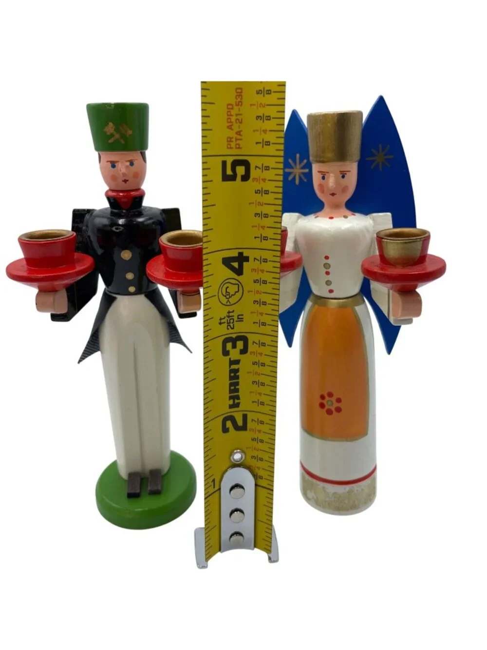 Vintage German Wooden Angel & Miner Candle Holders Hand-Painted Christmas Decor